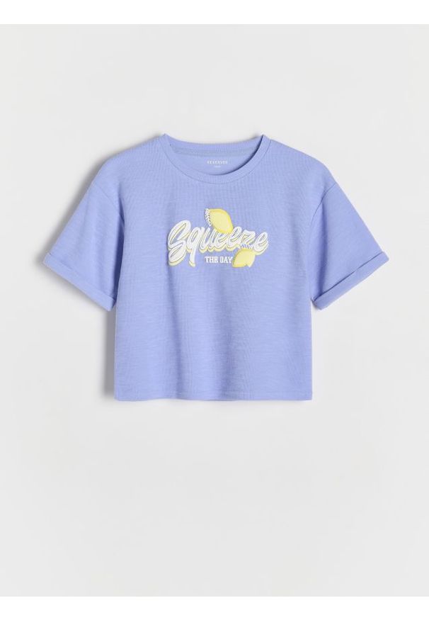 Reserved - T-shirt z wypukłym nadrukiem - jasnoniebieski. Kolor: niebieski. Materiał: bawełna, dzianina. Wzór: nadruk