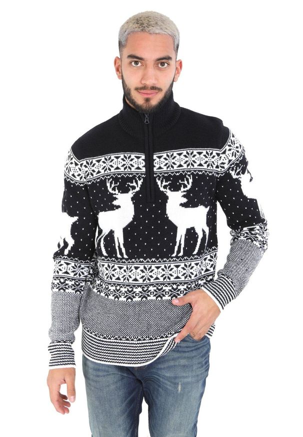 Granatowy Sweter Świąteczny, Norweskie Wzory - Brave Soul. Kolor: niebieski. Materiał: akryl. Styl: wizytowy