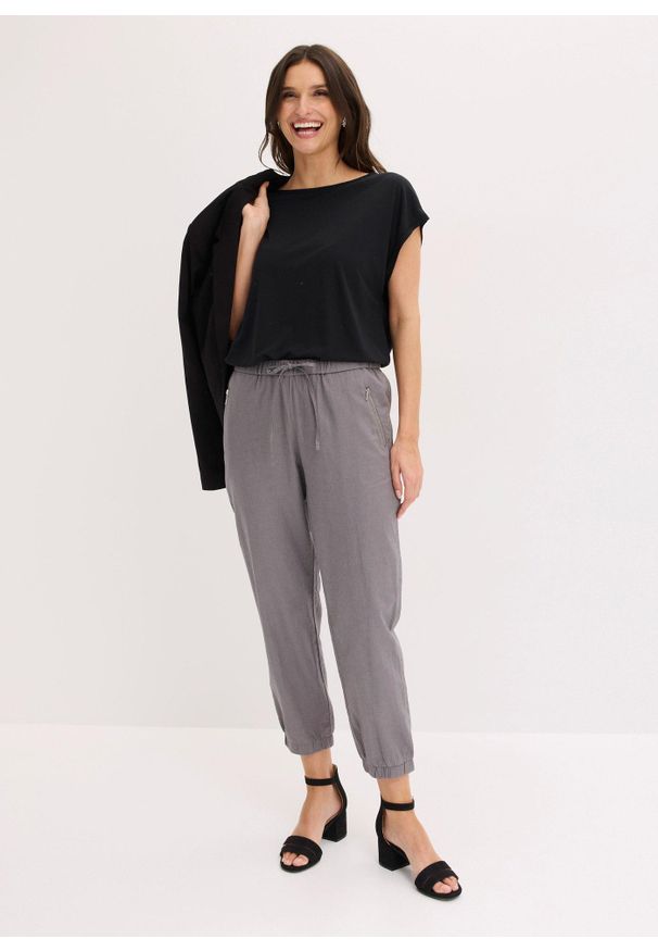 bonprix - Spodnie 7/8 z przewiewnej mieszanki lnu. Kolor: szary. Materiał: len