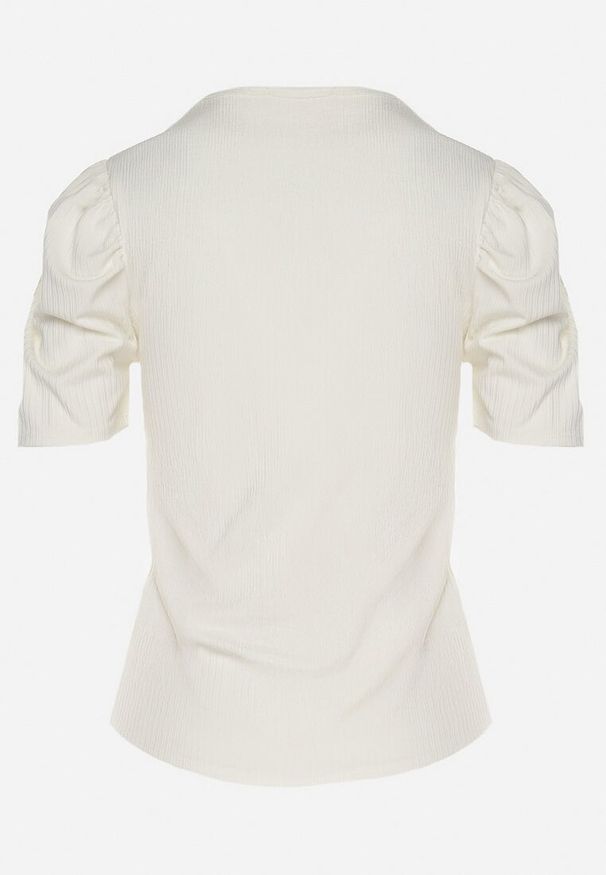 Born2be - Beżowy T-shirt z Dekoltem w Serek Sunesse. Okazja: na co dzień. Typ kołnierza: dekolt w serek. Kolor: beżowy. Materiał: jeans. Styl: klasyczny, casual