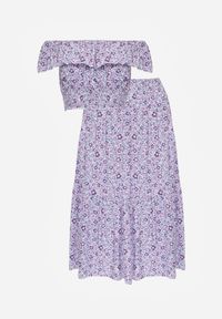 Born2be - Fioletowy 2-częściowy Bawełniany Komplet ze Spódnicą i Topem Hiszpanka Ollija. Kolor: fioletowy. Materiał: bawełna. Wzór: kwiaty #3