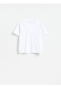 Reserved - T-shirt z bawełny merceryzowanej - biały. Kolor: biały. Materiał: bawełna
