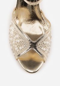 Renee - Złote Sandały na Szpilce z Siateczki z Perłowymi Zdobieniami i Cyrkoniami Kisea. Okazja: na wesele, na ślub cywilny. Kolor: złoty. Materiał: satyna. Wzór: aplikacja. Obcas: na szpilce. Styl: elegancki, glamour #7