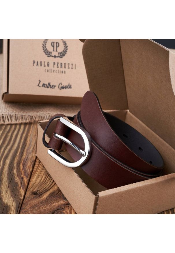 Pasek damski brązowy 100 cm PAOLO PERUZZI PG-01-BRS-100. Kolor: brązowy. Materiał: skóra