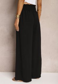 Renee - Czarne Spodnie High Waist z Szerokimi Nogawkami i Gumką w Pasie Risabessa. Okazja: na co dzień. Stan: podwyższony. Kolor: czarny. Styl: elegancki, casual