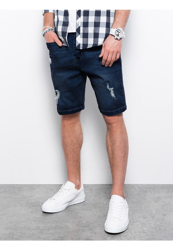 Ombre Clothing - Krótkie spodenki męskie jeansowe - jeans W311 - XXL. Materiał: jeans. Długość: krótkie. Sezon: lato