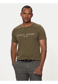 TOMMY HILFIGER - Tommy Hilfiger T-Shirt Logo MW0MW11797 Khaki Regular Fit. Kolor: brązowy. Materiał: bawełna #1