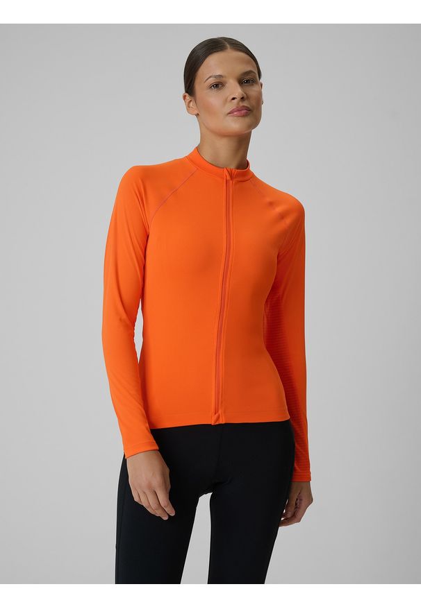 4f - 4F Longsleeve kolarski damski - pomarańczowy XS. Kolor: pomarańczowy. Materiał: tkanina, skóra, materiał. Długość rękawa: długi rękaw. Długość: krótkie. Sport: kolarstwo