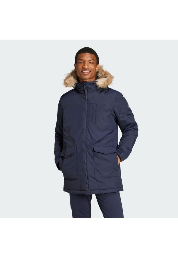 Adidas - Paveric Fur Parka. Kolor: niebieski. Materiał: puch
