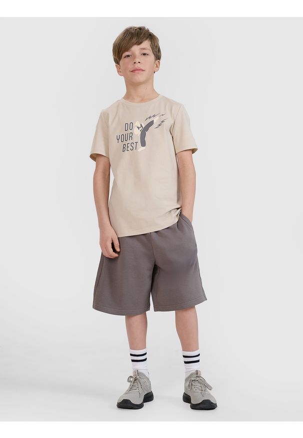 4f - 4F Spodenki dresowe chłopięce - szare 128 (7-8 lat). Okazja: na co dzień. Kolor: szary. Materiał: dresówka. Długość: krótkie. Wzór: ze splotem, gładki. Sezon: lato. Styl: casual, sportowy