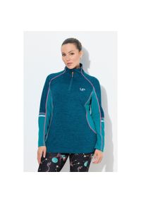 ULLA POPKEN - Damskie Bluzka funkcyjna slim fit stójka zamek błyskawiczny długi rękaw. Typ kołnierza: kołnierzyk stójkowy. Kolekcja: plus size. Kolor: wielokolorowy, niebieski, zielony. Materiał: poliester, materiał, elastan. Długość rękawa: długi rękaw. Długość: długie #1