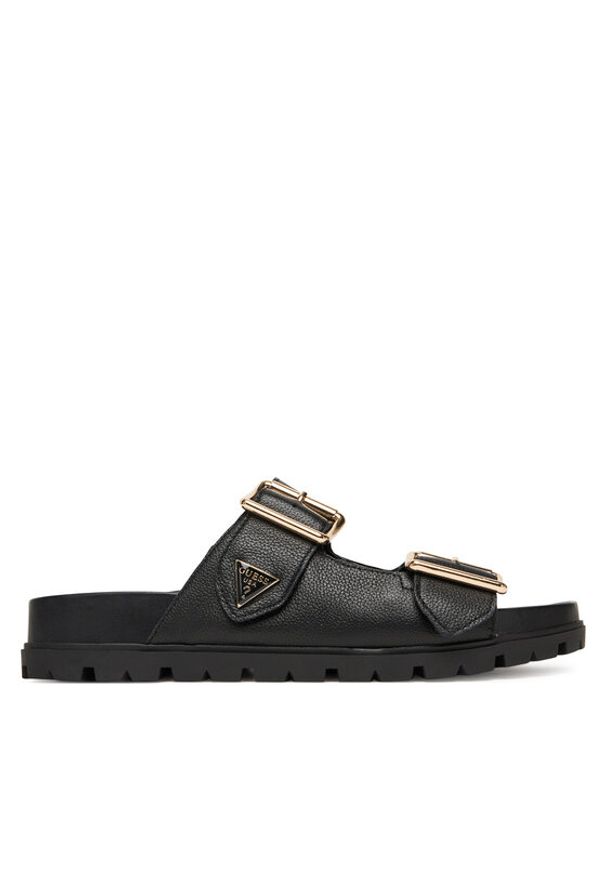 Guess Klapki FLTFST LEA03 Czarny. Kolor: czarny. Materiał: skóra
