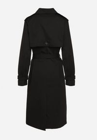 Born2be - Czarny Płaszcz Trencz z Paskiem w Talii i na Rękawach Irimarine. Okazja: na co dzień. Kolor: czarny. Materiał: jeans. Długość rękawa: długi rękaw. Długość: długie. Styl: casual, klasyczny, wizytowy #6