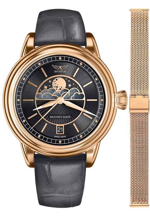 AVIATOR - Zegarek damski Aviator V.1.33.2.253.4GM-SET różowe złoto. Kolor: złoty, wielokolorowy, różowy