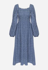 Born2be - Granatowa Rozkloszowana Sukienka Midi w Kropki Farnai. Kolor: niebieski. Wzór: kropki. Typ sukienki: rozkloszowane. Styl: retro. Długość: midi #3