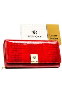 ROVICKY - Duży, lakierowany portfel damski ze skóry naturalnej w czerwonym kolorze zamykany na zatrzask RH-20A-1-RS Rovicky. Kolor: czerwony. Materiał: skóra, lakier #1