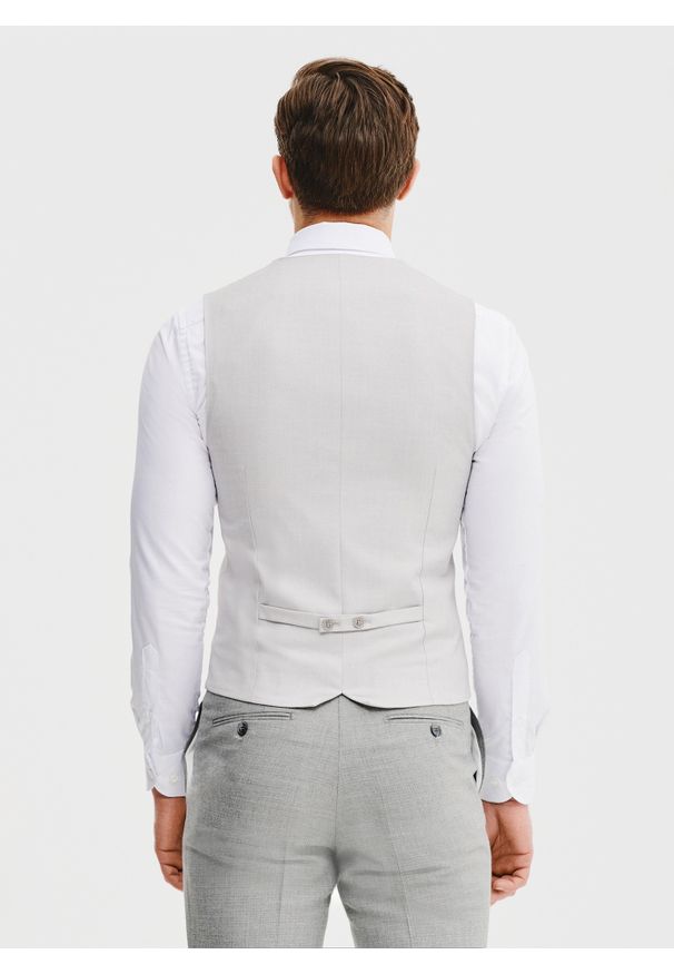 Pako Lorente - PAKO LORENTE – Jednorzędowa szara kamizelka. Kolor: szary. Materiał: poliester, wiskoza. Styl: elegancki, młodzieżowy