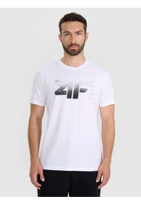 4f - 4F T-shirt regular z nadrukiem męski - biały L. Okazja: na co dzień. Kolor: biały. Materiał: jersey, materiał, bawełna. Długość rękawa: krótki rękaw. Długość: krótkie. Wzór: nadruk. Styl: klasyczny, sportowy, casual