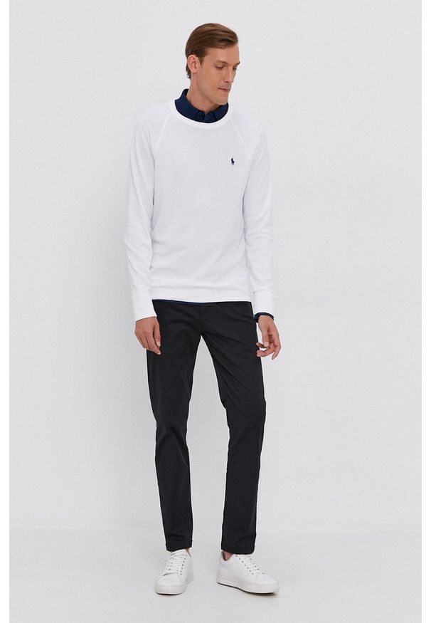 Polo Ralph Lauren Bluza bawełniana męska kolor biały gładka. Okazja: na co dzień. Typ kołnierza: polo. Kolor: biały. Materiał: bawełna. Długość rękawa: raglanowy rękaw. Wzór: gładki. Styl: casual