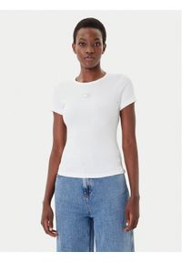 Tommy Jeans T-Shirt Badge DW0DW17881 Biały Slim Fit. Kolor: biały. Materiał: bawełna