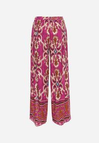 Born2be - Fioletowo-Beżowe Wiskozowe Spodnie w Ornamentalny Print z Wycięciami na Szerokich Nogawkach Rioleth. Kolor: fioletowy. Materiał: wiskoza. Wzór: nadruk. Sezon: lato #6