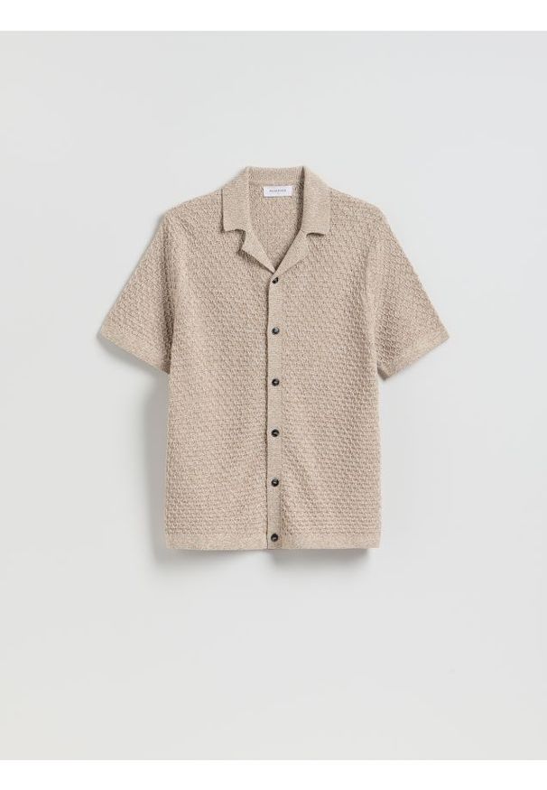 Reserved - Rozpinany sweter - beżowy. Kolor: beżowy. Materiał: dzianina, bawełna