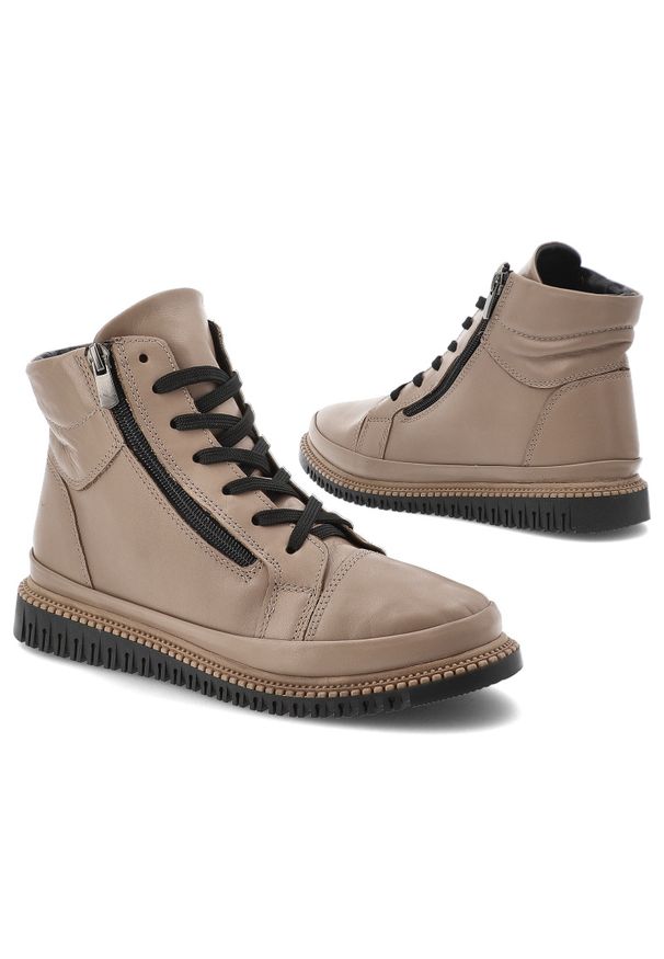 Beżowe Botki Artiker Modne Obuwie Damskie. Okazja: na co dzień. Zapięcie: sznurówki. Kolor: beżowy. Materiał: skóra. Szerokość cholewki: normalna. Styl: elegancki, casual