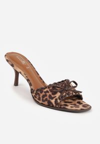 Renee - Panterkowe Klapki Peep Toe na Szpilce Zdobione Przeszyciami i Kokardką Charvienne. Okazja: na co dzień. Nosek buta: otwarty. Wzór: aplikacja. Sezon: lato. Obcas: na szpilce. Styl: elegancki, retro, casual #7