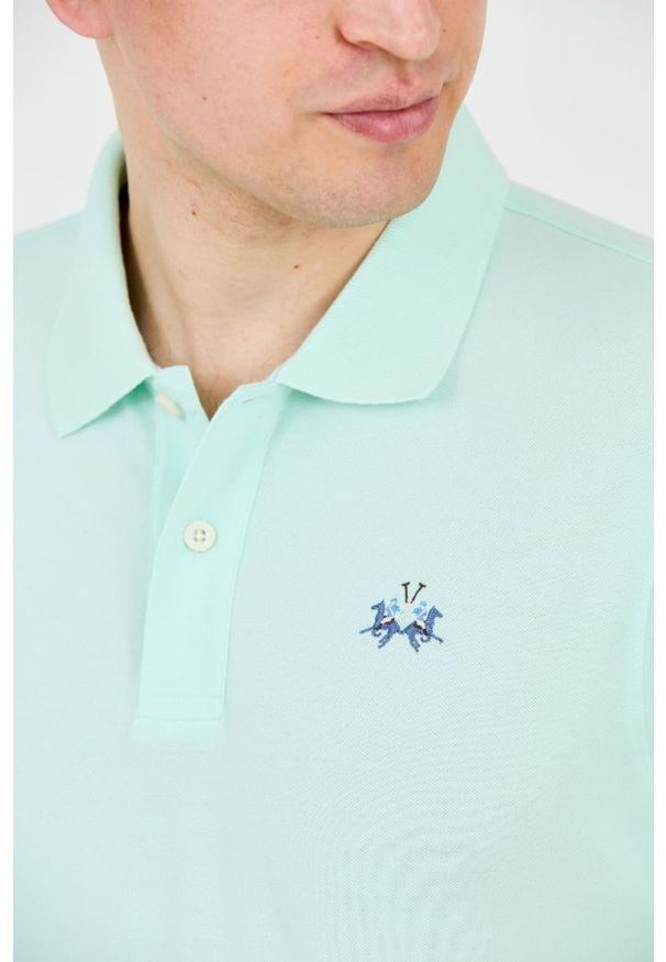 La Martina - LA MARTINA Miętowe męskie polo z małym logo, Rozmiar L. Typ kołnierza: polo. Kolor: zielony