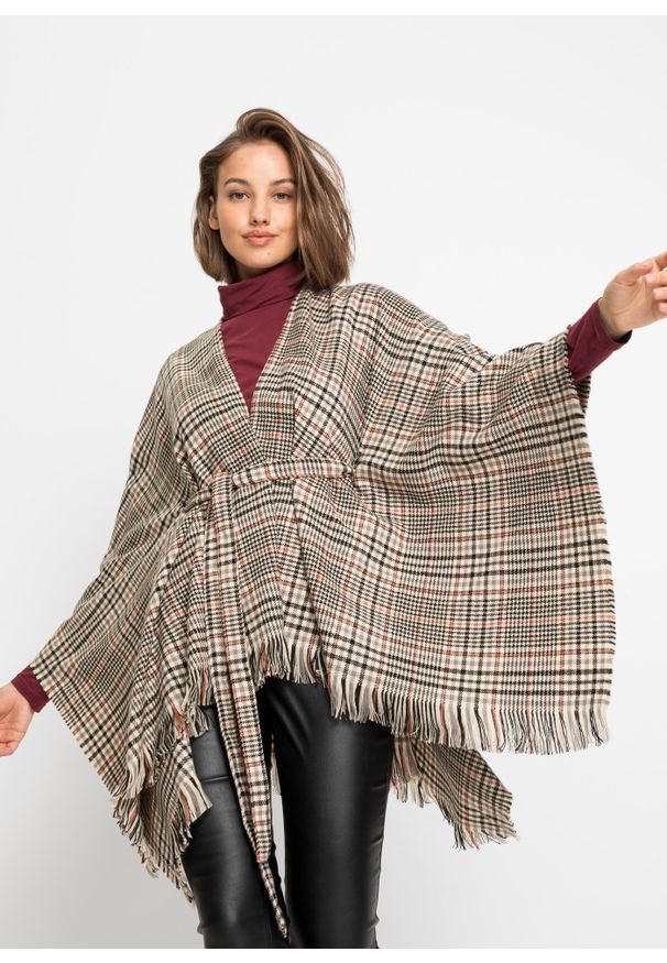 bonprix - Poncho. Kolor: beżowy. Styl: elegancki