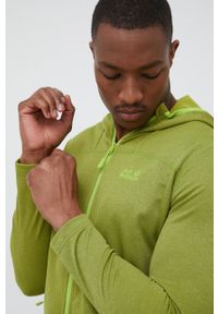 Jack Wolfskin bluza sportowa Horizon męska kolor zielony z kapturem gładka. Typ kołnierza: kaptur. Kolor: zielony. Materiał: polar, materiał, włókno, skóra. Wzór: gładki. Styl: sportowy