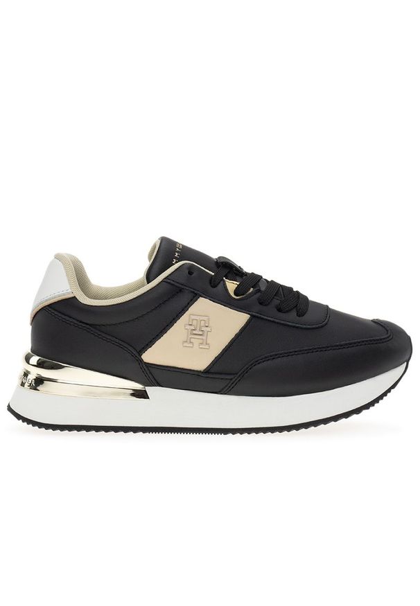 TOMMY HILFIGER - Buty Tommy Hilfiger Elevated Feminine Runner Hw FW0FW07830-BDS - czarne. Zapięcie: sznurówki. Kolor: czarny. Materiał: skóra, tkanina, guma. Szerokość cholewki: normalna. Wzór: aplikacja