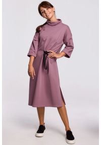 Sukienki.shop - Ciepła sukienka oversize czarna bawełniana dzianina. Typ kołnierza: kołnierzyk stójkowy. Kolor: czarny. Materiał: dzianina, bawełna. Typ sukienki: oversize #2