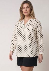 Born2be - Biała Koszula z Wiskozy w Kropki z Metaliczną Nitką Ereis. Okazja: na co dzień. Kolekcja: plus size. Kolor: biały. Materiał: wiskoza. Długość: długie. Wzór: kropki. Styl: elegancki, casual #5