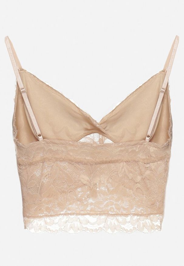 Born2be - Beżowy Koronkowy Top na Ramiączkach z Dekoltem w Serek Pasmiriela. Okazja: na co dzień. Typ kołnierza: dekolt w serek. Kolor: beżowy. Materiał: koronka. Długość rękawa: na ramiączkach. Styl: casual, elegancki