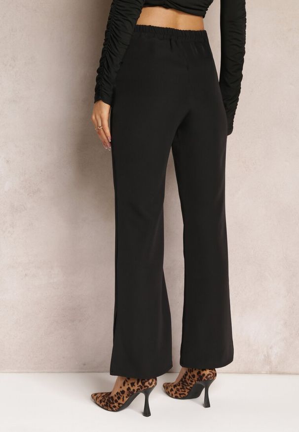 Renee - Czarne Spodnie Dzwony Evissa. Kolor: czarny. Materiał: koronka. Długość: krótkie. Wzór: jednolity. Styl: elegancki