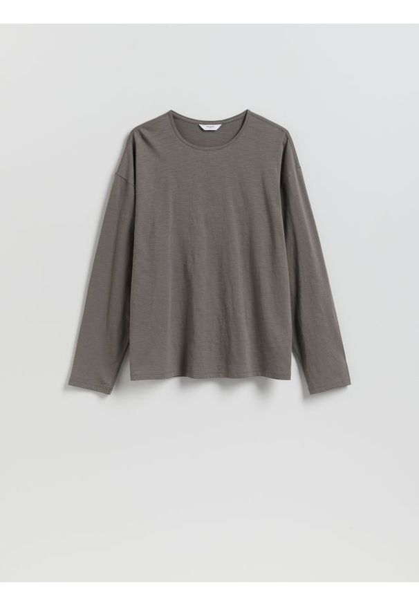 Reserved - Bawełniany longsleeve - ciemnozielony. Kolor: zielony. Materiał: bawełna. Długość rękawa: długi rękaw