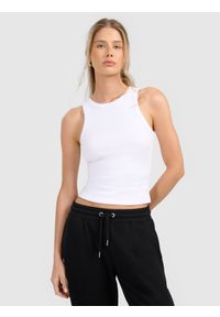 4f - 4F Top slim z prążkowanej dzianiny damski - biały XS. Kolor: biały. Materiał: prążkowany, dzianina #1