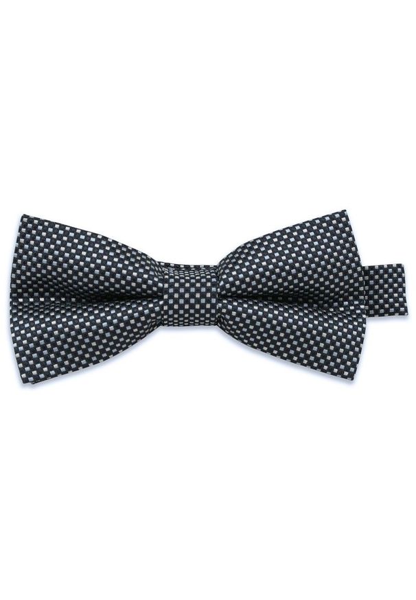 Granatowa Elegancka Mucha -EM Men's Accessories- Męska, w Drobną Kratkę. Kolor: niebieski. Wzór: kratka. Styl: elegancki