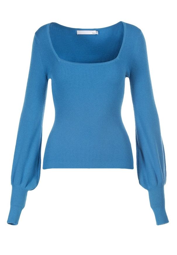 Born2be - Niebieski Sweter Uhrieth. Typ kołnierza: dekolt kwadratowy. Kolor: niebieski. Materiał: dzianina. Długość: długie. Wzór: prążki