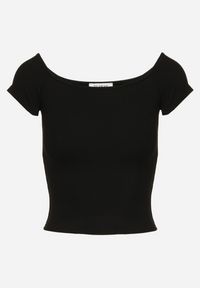 Born2be - Czarny T-shirt o Krótkim Fasonie z Hiszpańskim Dekoltem z Bawełny Irmalema. Kolor: czarny. Materiał: bawełna. Długość: krótkie. Sezon: lato #6