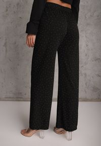 Renee - Czarne Spodnie z Bawełną o Szerokim Kroju z Cyrkoniami Azirene. Okazja: na co dzień. Kolor: czarny. Materiał: bawełna. Styl: casual #7