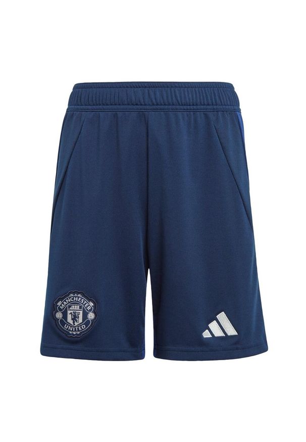 Adidas - Szorty Manchester United 24/25 Away Kids. Kolor: niebieski. Materiał: materiał. Sport: piłka nożna