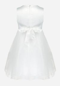 Born2be - Biała Balowa Sukienka z Tiulowym Dołem Ozdobiona Cyrkoniami i Perłami Lisima. Kolor: biały. Materiał: tiul. Długość rękawa: bez rękawów. Wzór: aplikacja #3