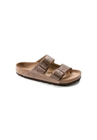 Klapki damskie Birkenstock Arizona. Zapięcie: bez zapięcia. Kolor: brązowy. Materiał: materiał, syntetyk, skóra, guma, zamsz. Szerokość cholewki: normalna. Sport: turystyka piesza