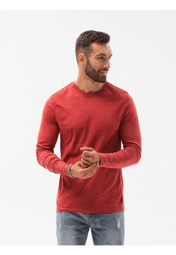 Ombre Clothing - Longsleeve męski bez nadruku L131 - czerwony - XXL. Kolor: czerwony. Materiał: dresówka, bawełna. Długość rękawa: długi rękaw. Styl: klasyczny