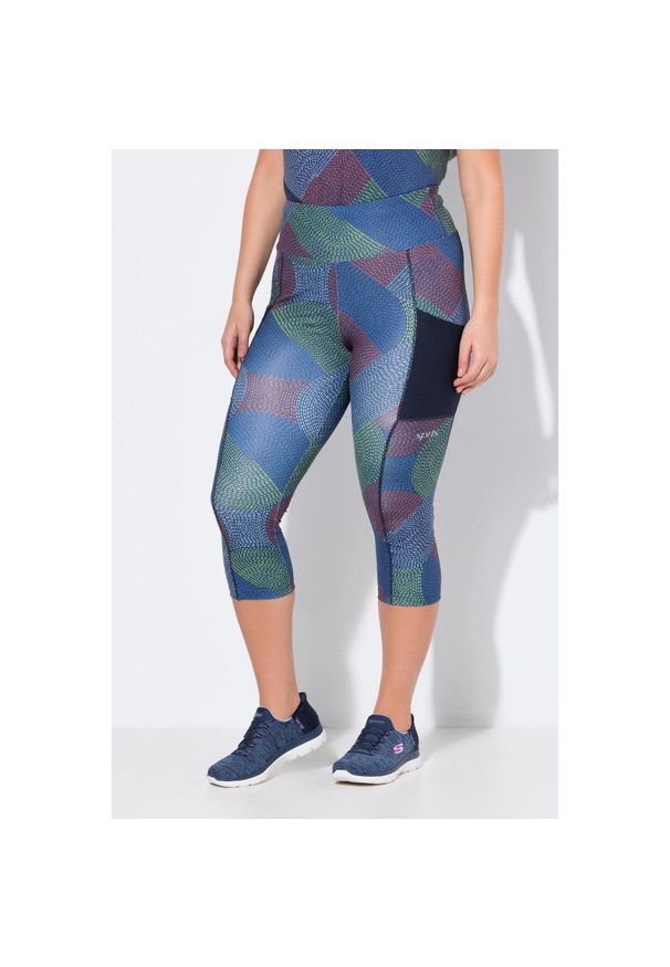 ULLA POPKEN - Damskie Legginsy funkcyjne 3/4 szybkoschnące. Kolekcja: plus size. Kolor: niebieski. Materiał: poliester, materiał