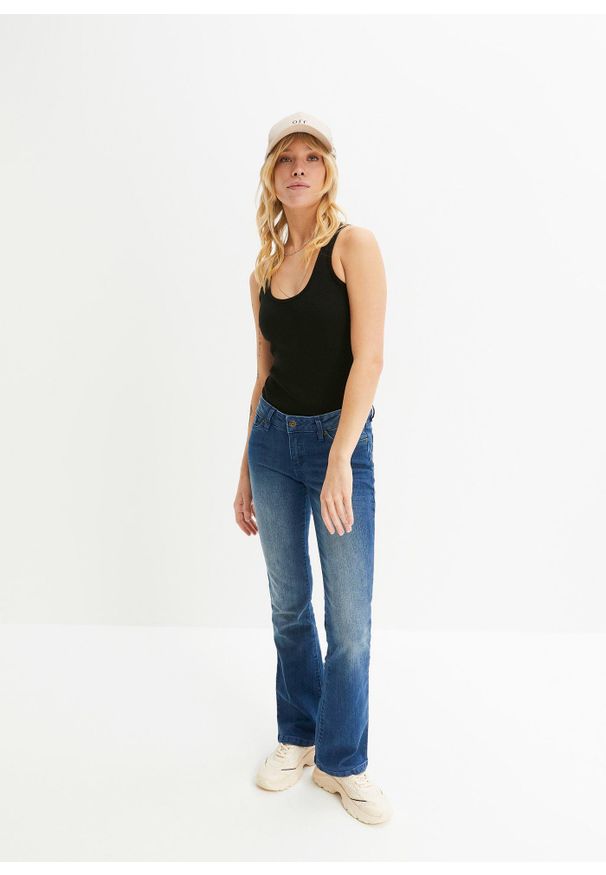 bonprix - Top w prążek z czystej bawełny organicznej (2 szt. w opak.). Kolor: czarny. Materiał: bawełna. Wzór: prążki