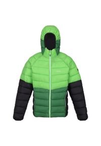 Harrock II Regatta męska turystyczna kurtka puchowa zimowa. Typ kołnierza: kaptur. Kolor: zielony. Materiał: puch. Sezon: zima
