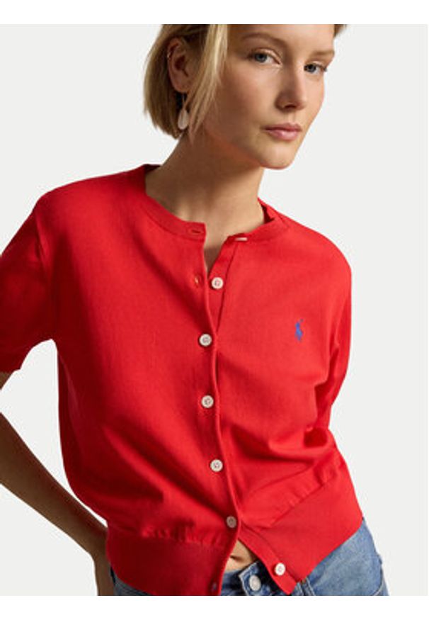 Polo Ralph Lauren Kardigan 211A12718002 Czerwony Regular Fit. Typ kołnierza: polo. Kolor: czerwony. Materiał: bawełna